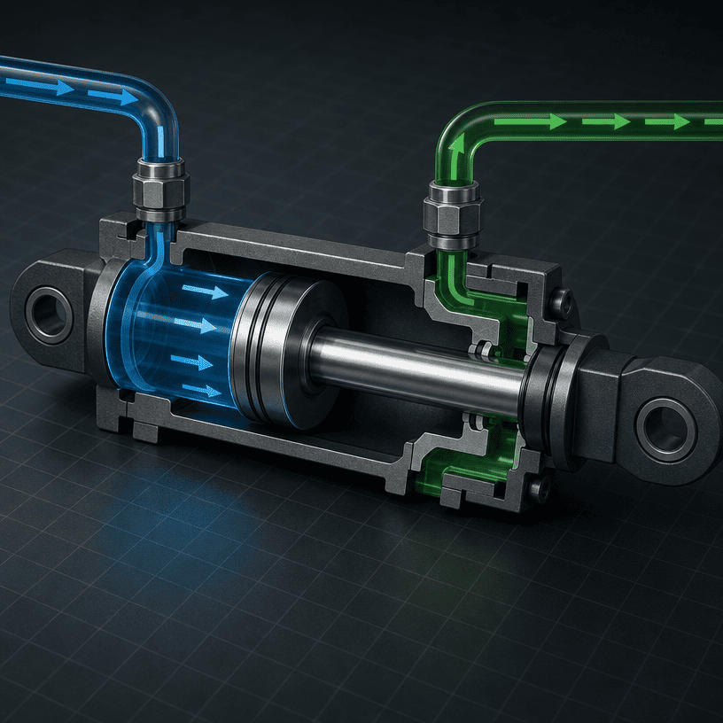 Hydraulic cylinder flow path and effective chamber area for speed calculation